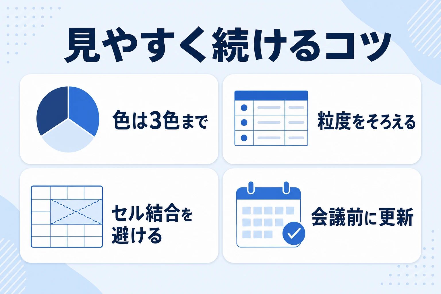 見やすく続くタスク管理表にするコツのイメージ