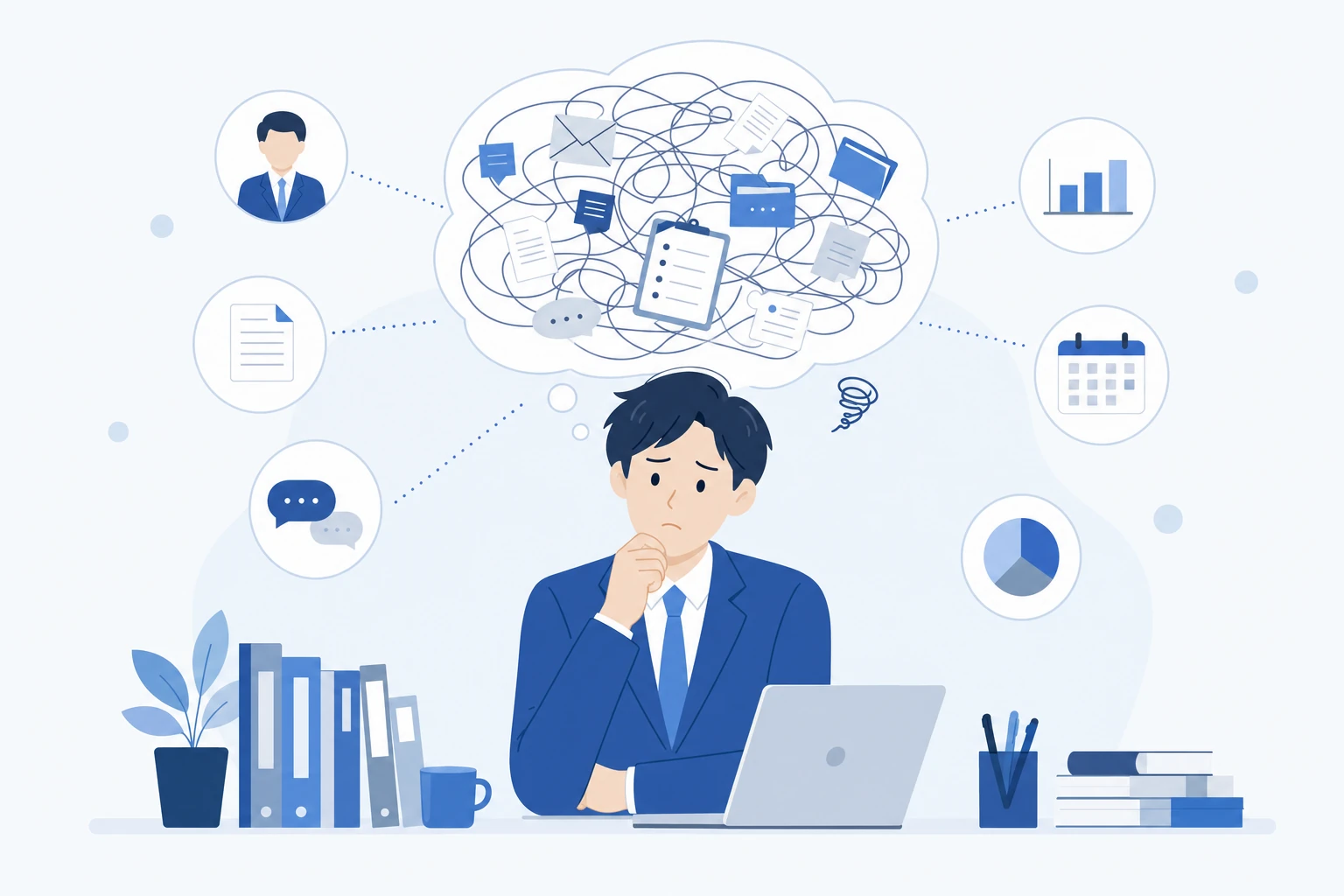 タスクを頭の中だけで抱え込んでいる人のイメージ