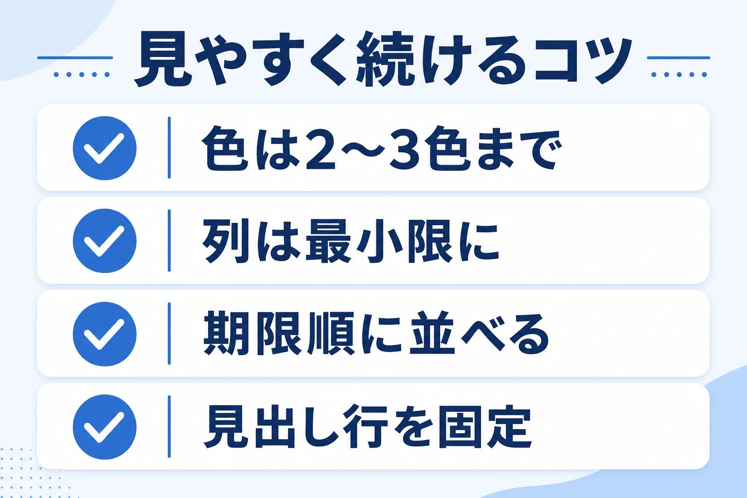 見やすく続けやすいタスク管理表にするコツの図解