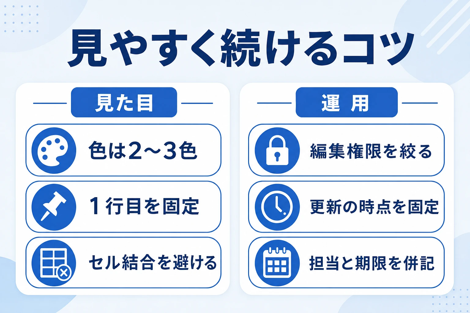 見やすいスプレッドシート管理にするための見た目と運用のコツ