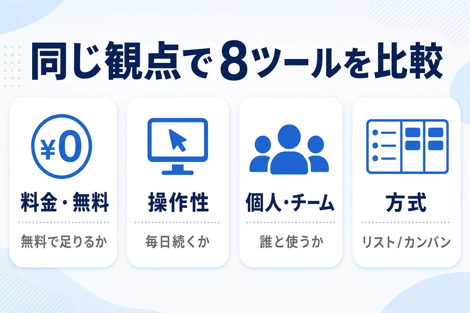 おすすめのシンプルなタスク管理ツール8選を比較する図