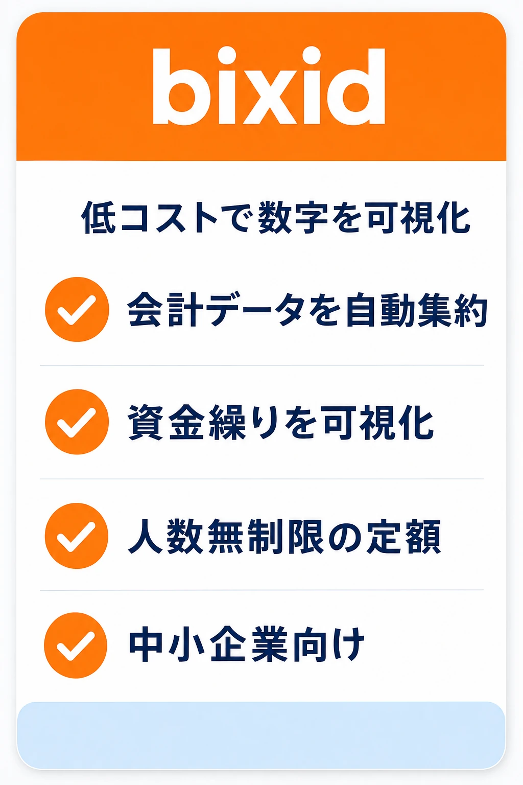 bixid（ビサイド）の特徴：会計データを取り込んで、低コストで数字を可視化したいチームに向くタスク管理ツール