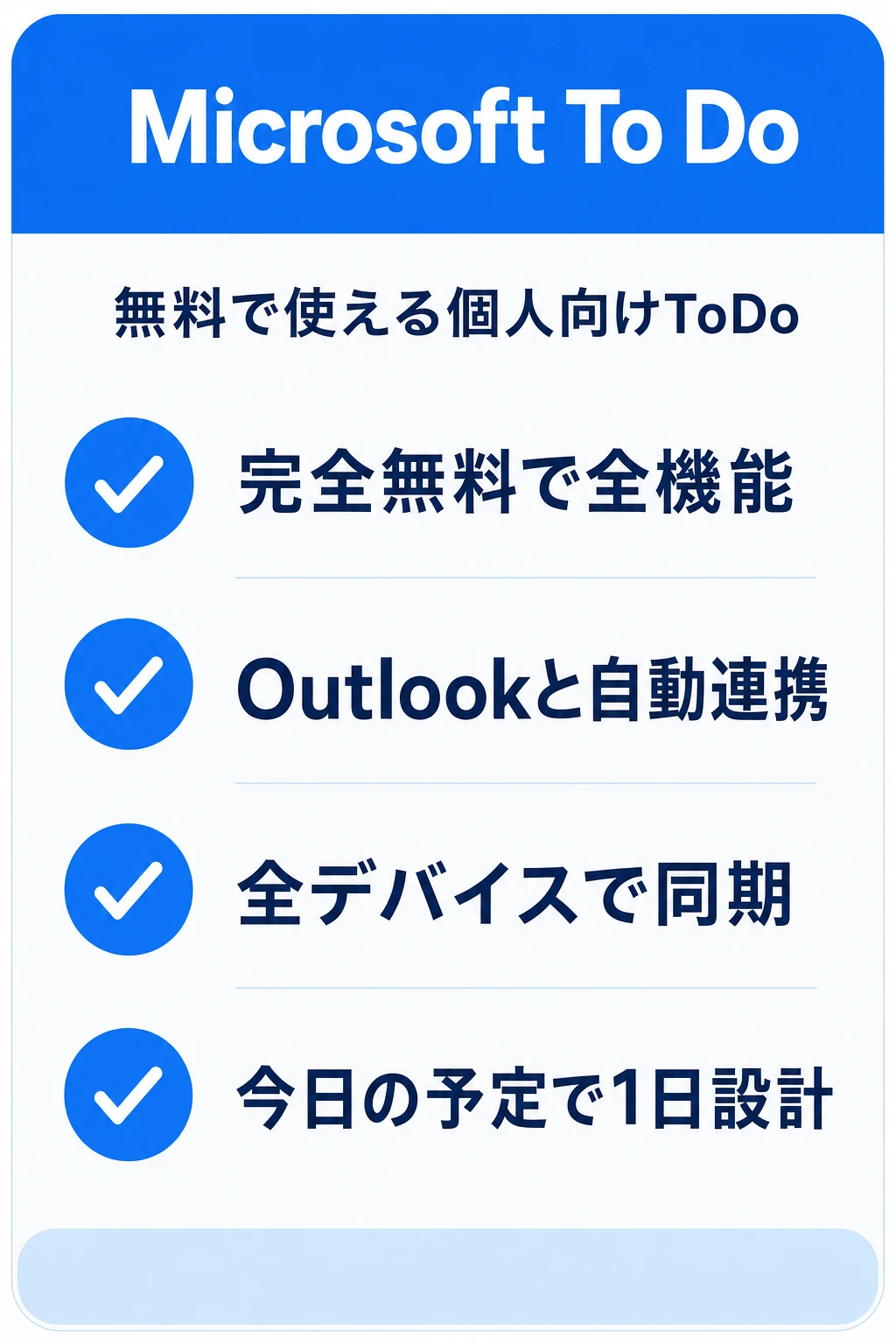 Microsoft To Doの特徴:無料・Outlook連携・マルチデバイス同期・今日の予定