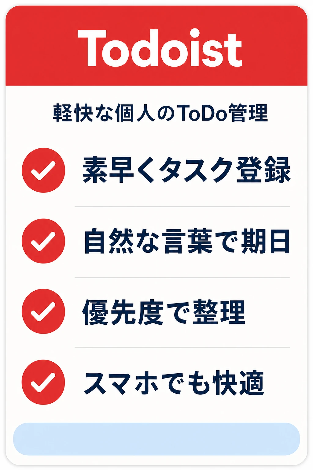 Todoist（トゥードゥイスト）の特徴：個人の締切とToDoを素早くさばきたいチームに向くタスク管理ツール