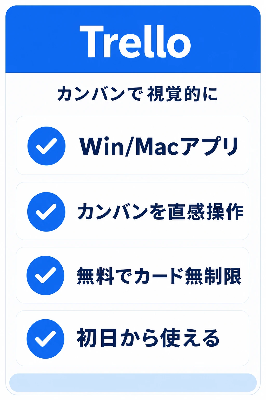 Trello（トレロ）の特徴：カンバンボードで視覚的にタスクを動かしたいチームに向くタスク管理ツール