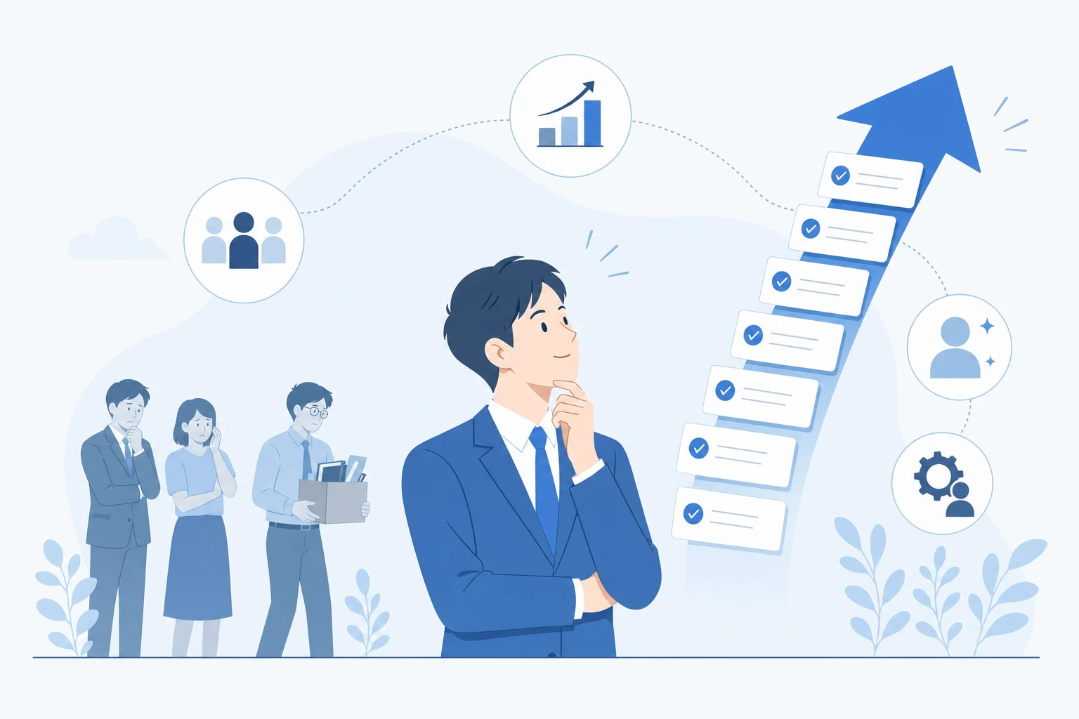 人手が減るなかで一人あたりの成果を高めるイメージ
