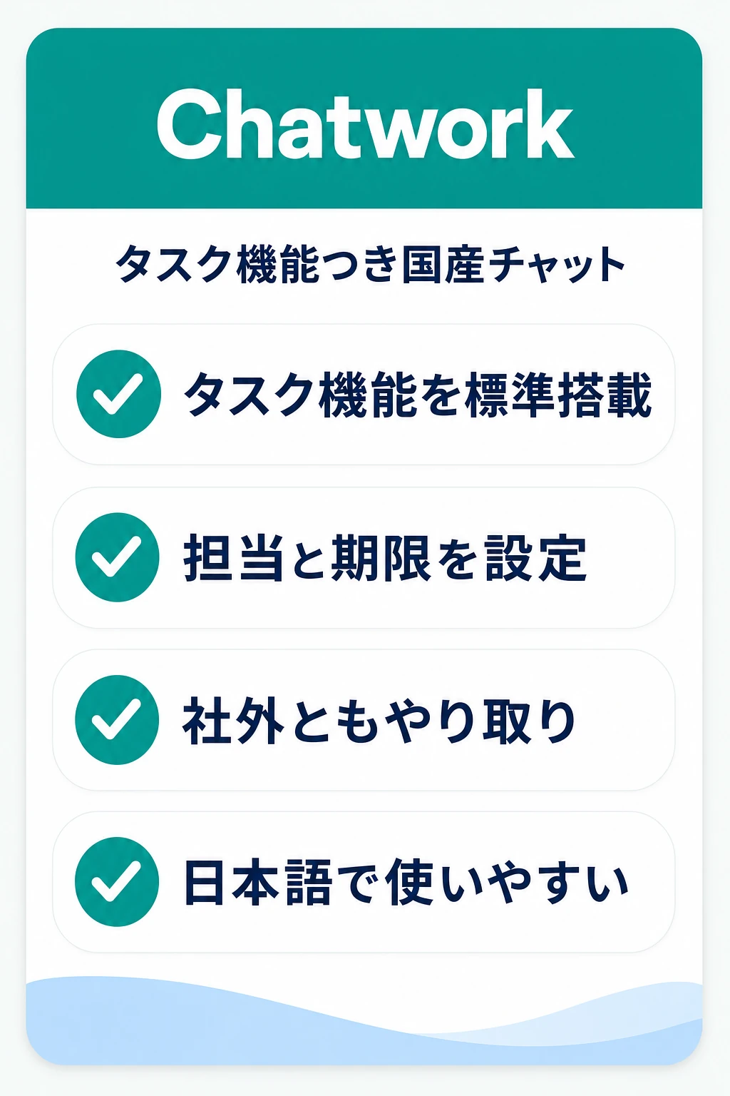 Chatwork(チャットワーク)の特徴:国産チャットでタスク機能まで標準で使いたいチームに向くタスク管理ツール