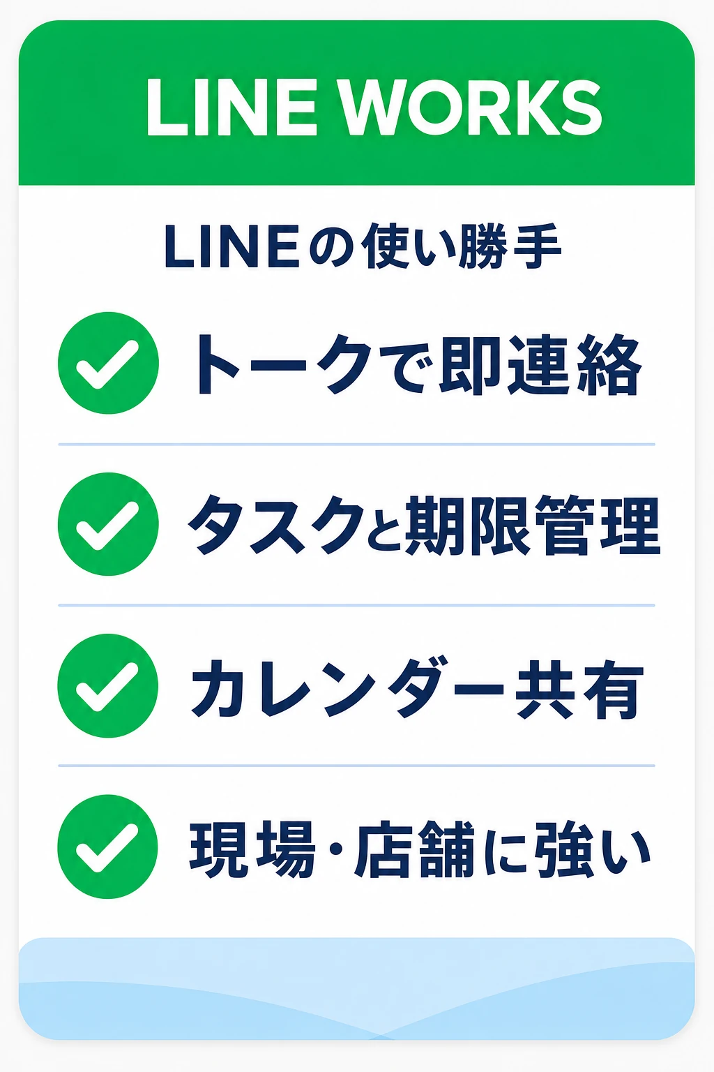 LINE WORKSの特徴：LINEの使い勝手で現場チームを動かしたいチームに向くタスク管理ツール