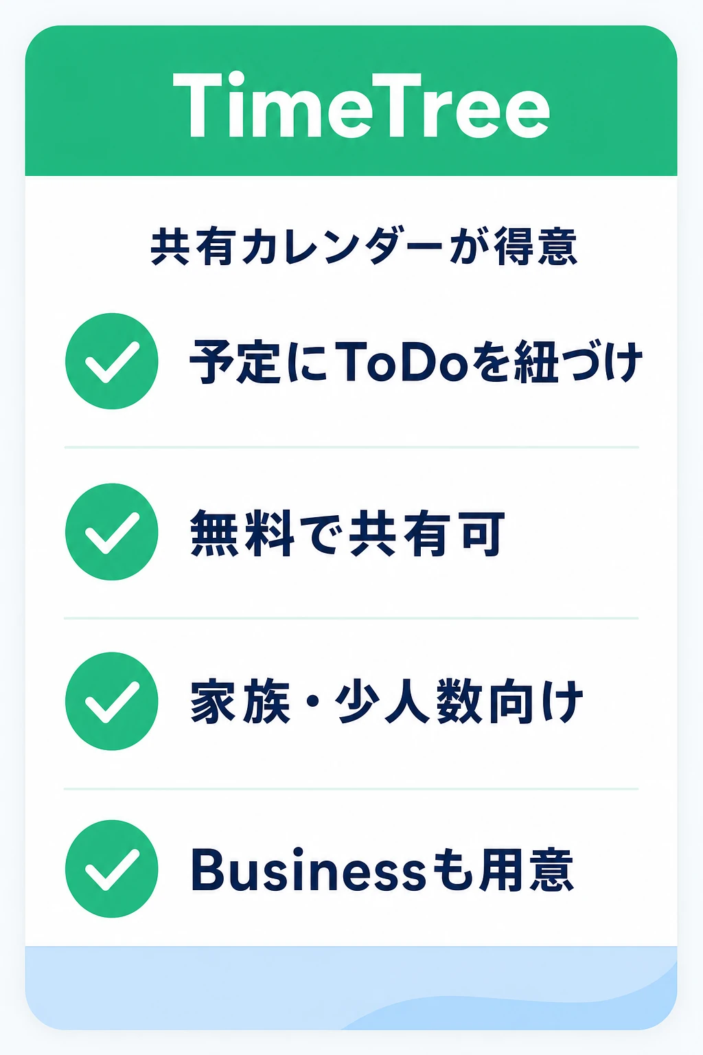 TimeTreeの特徴：共有カレンダーに予定とToDoを紐づけて少人数で使いたいチームに向くタスク管理ツール