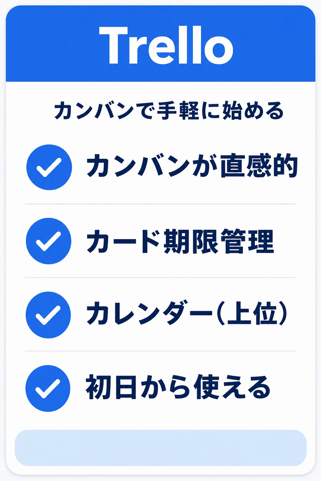 Trelloの特徴：カンバンで手軽に始めて予定も少し添えたいチームに向くタスク管理ツール